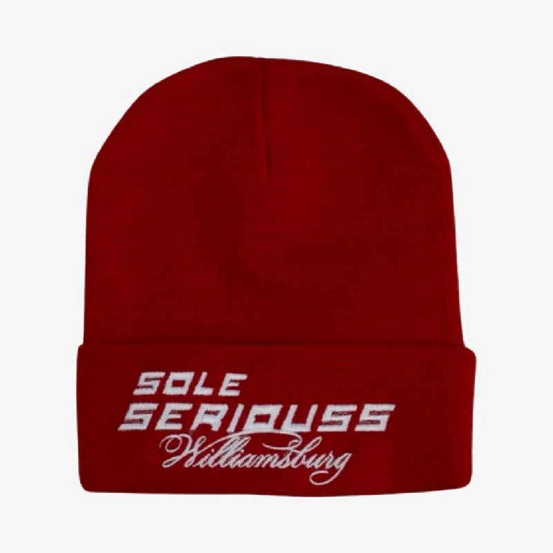 Premium cap with leather strap accent -SOLE SERIOUSS 'Williamsburg' Beanie Red (FW23)