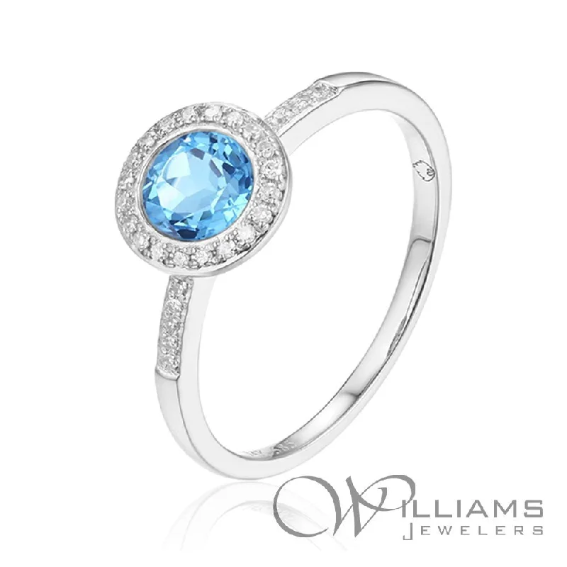 Women’s rings with polished peacock ore glow -Williams Signature 14 Karat Blue Topaz Ring