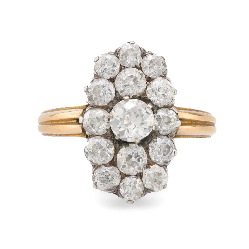 Women’s bridal rings with diamond halo settings -Antique 3 carat total weight diamond 18k yellow gold and silver ring