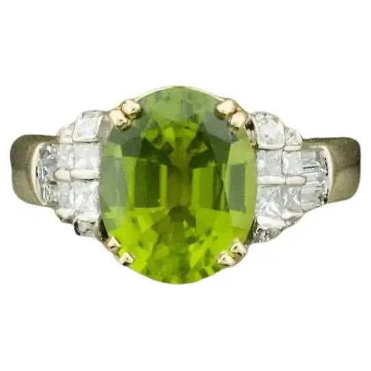 Women’s rings with claw-set jade for security -Peridot and Diamond Solitaire Ring in 18k