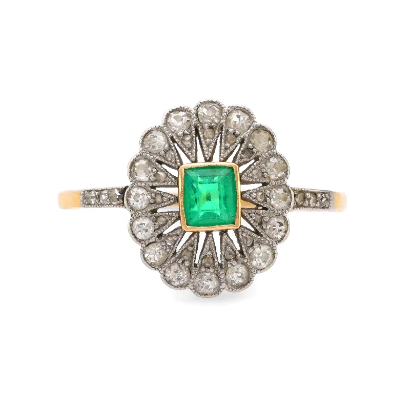 Women’s stretch rings for adjustable comfort fit -Edwardian emerald diamond 18k yellow gold ring signed Koch