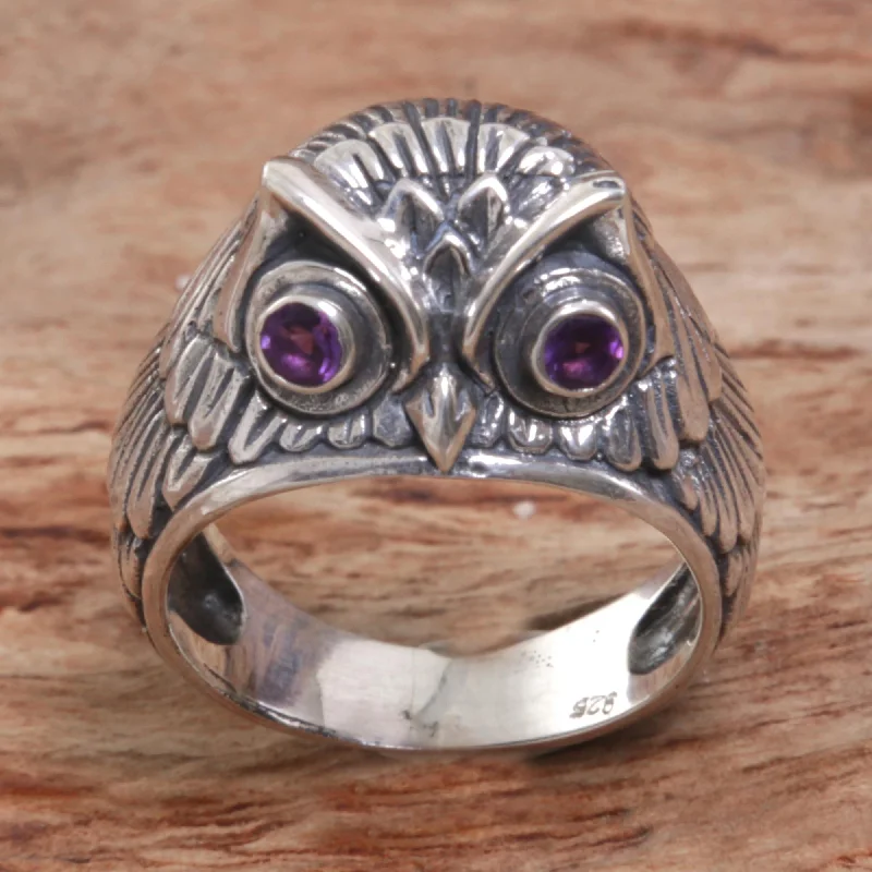 Women’s rings with shield-cut topaz stones -NOVICA  Amethyst .925 Sterling Silver Ring 'Night Watcher in Purple'