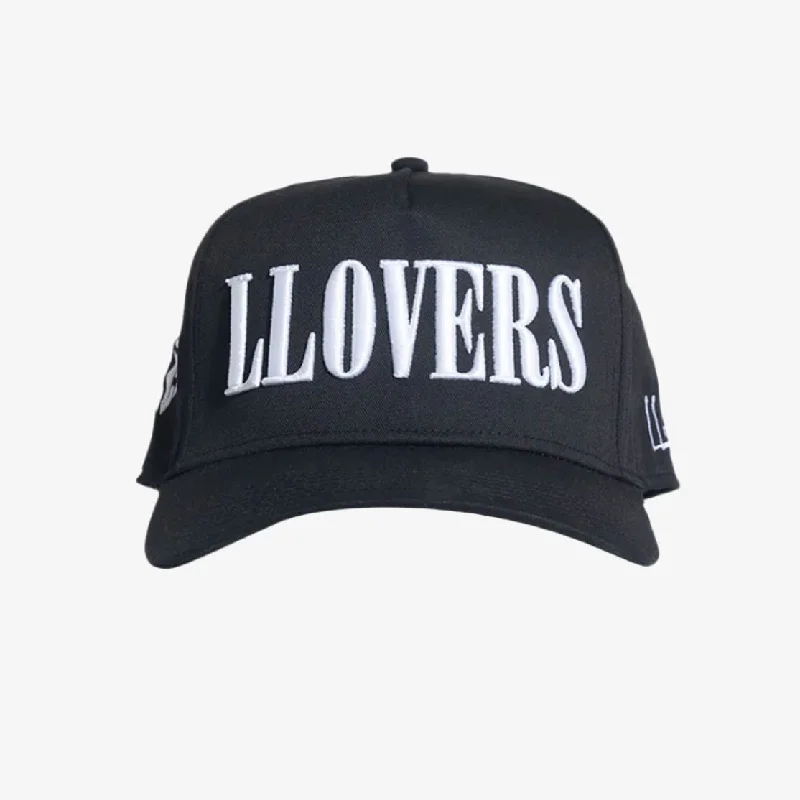 Soft cotton cap with breathable mesh back -LLovesick 'LLOVERS' 3D Embroidered 5-Panel Snapback Cap Black / White LL1-102-BLK