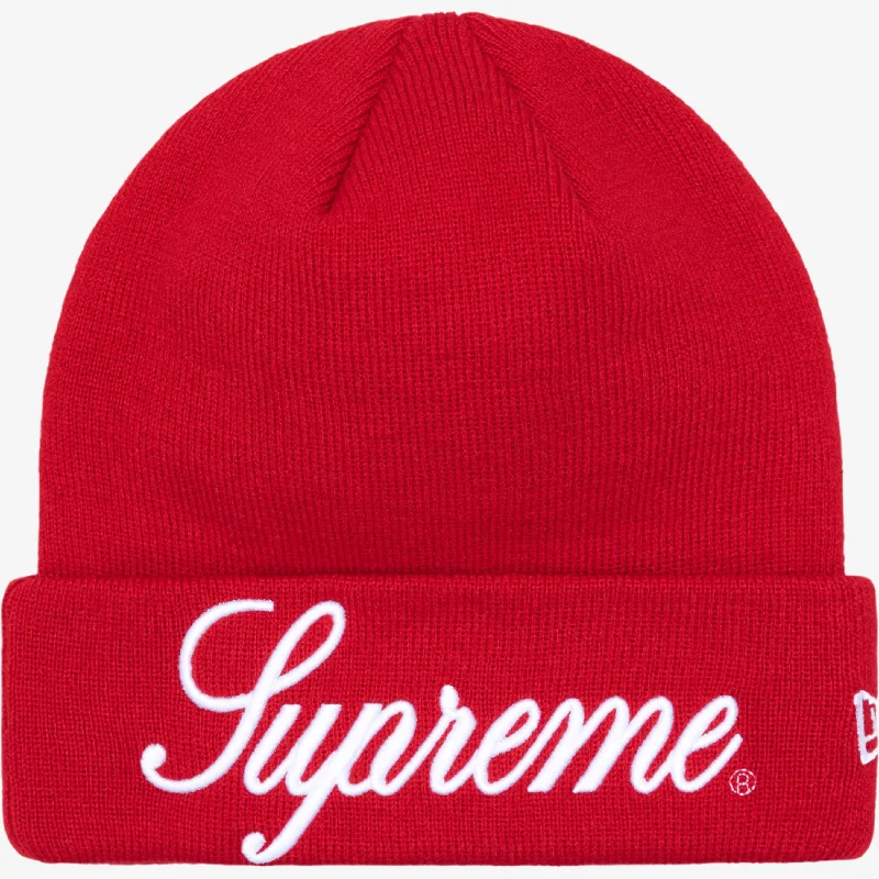 Lightweight running cap for marathon race days -Supreme x New Era Script Beanie Red (FW24)