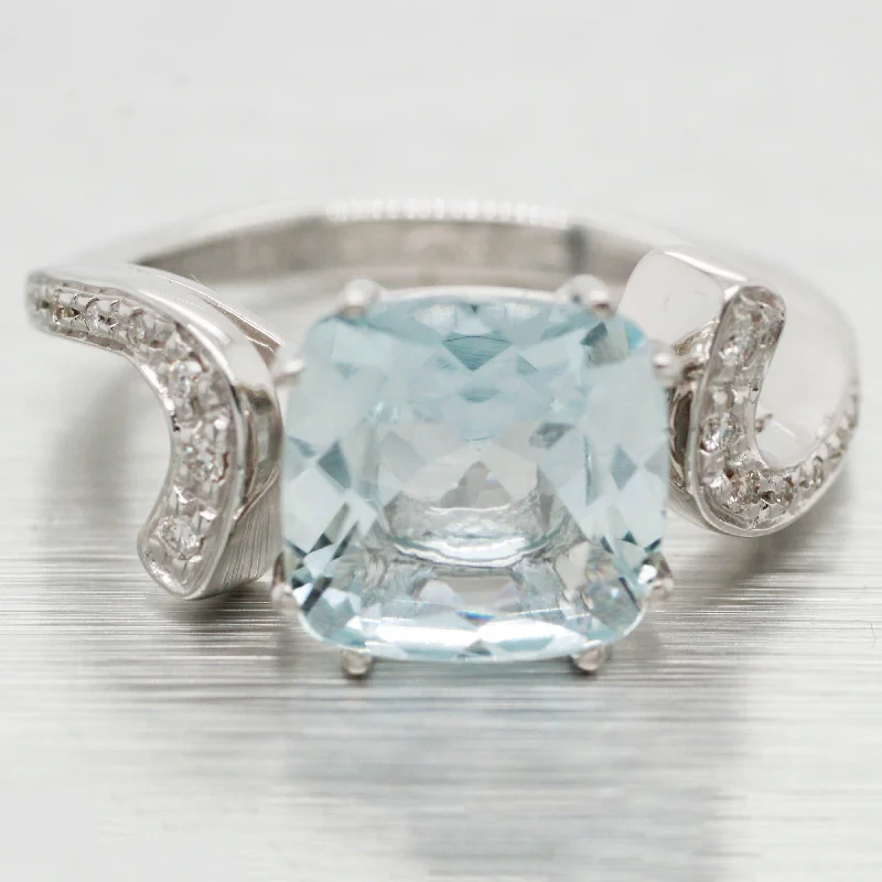 Women’s rings with pave topaz for dazzle -Comete 3ct Aquamarine Cocktail Ring - Diamond Accents - 18k White Gold Setting