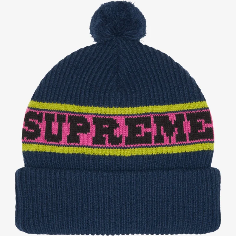 Camo trucker cap for outdoor adventure style -Supreme Big Stripe Beanie Navy (FW24)