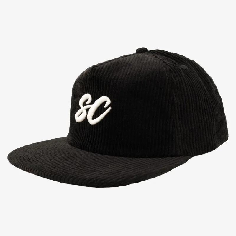 Trucker cap with retro patch design -Scopd Corduroy Snapback Hat 'SC Logo' Black