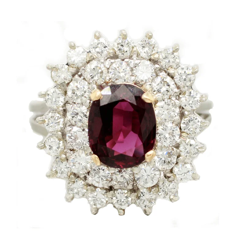 Women’s rings with peridot stones for sparkle -Antique Art Deco 1.20ct Rubellite & Diamond Cocktail Ring - 18k White Gold