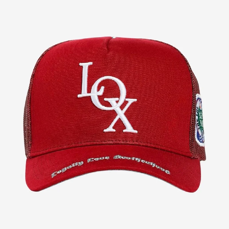 Classic cap with curved bill silhouette -Godspeed x The Legacy 'LOX' Trucker Snapback Hat Cardinal