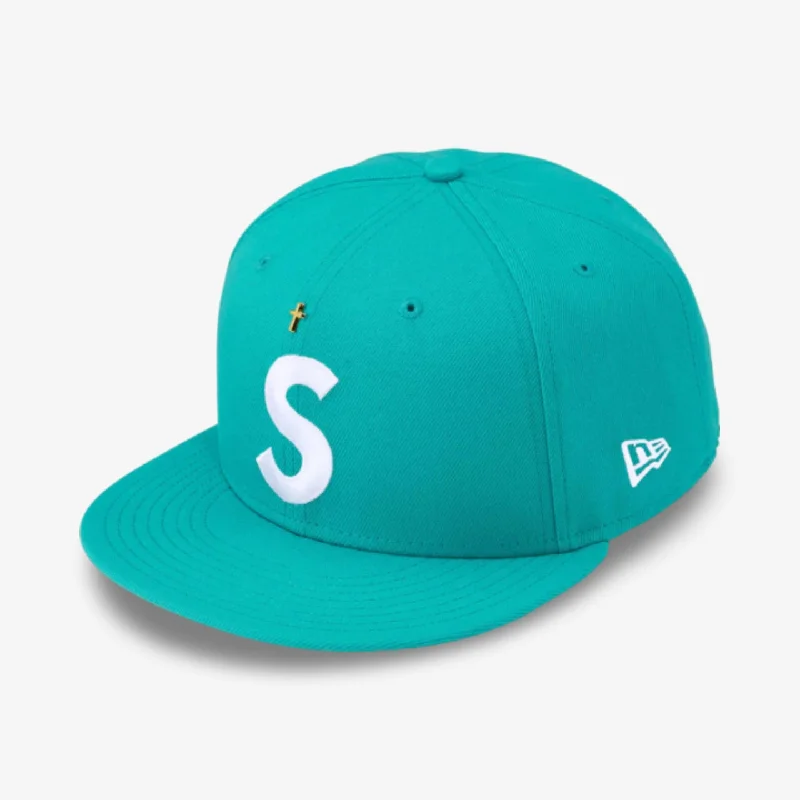 Premium cap with leather strap accent -Supreme x New Era 'Gold Cross S Logo' Fitted Hat Teal (SS24)