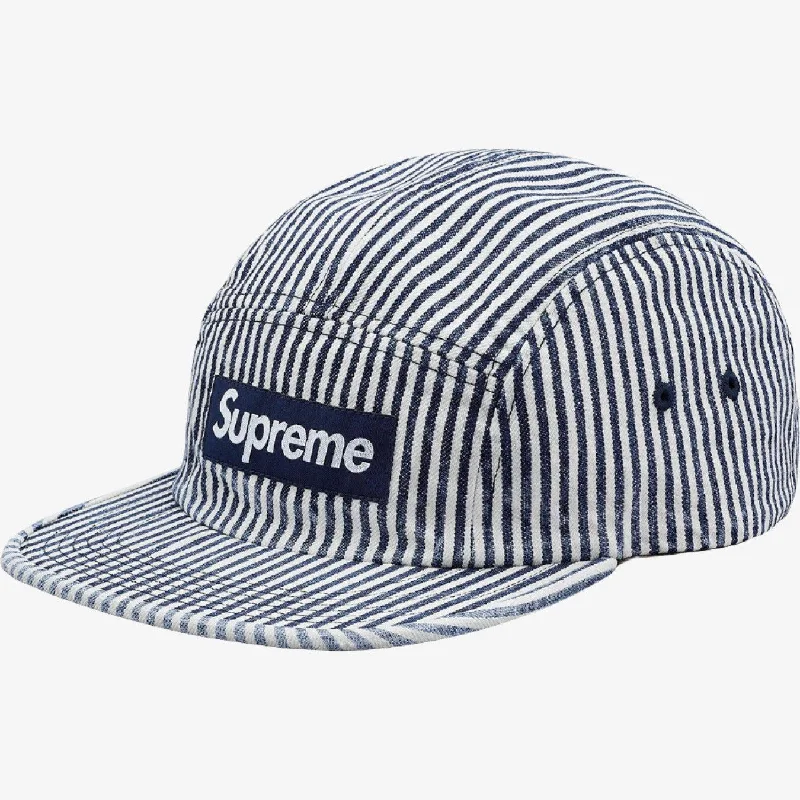 Denim cap with faded wash texture -Supreme Denim Camp Cap 'Stripes' Blue (SS18)