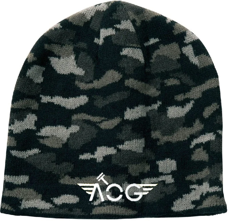 Premium leather cap with stitched logo detail -Port & Company Camo Beanie Cap