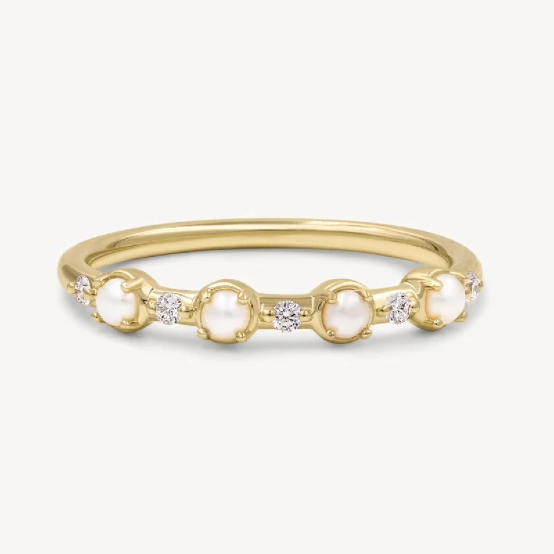 Women’s rings with engraved constellations for stars -Array of Pearls Diamond Ring