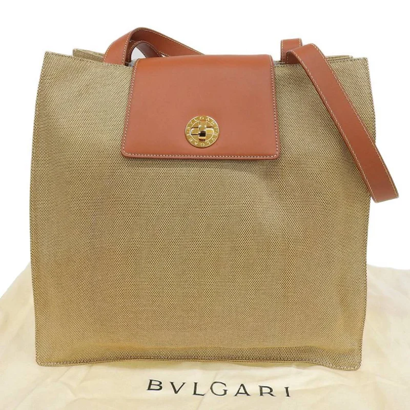 Reversible handle bags offering dual design styles -Bvlgari  Camel Canvas Leather Shopping Bag Tote Bag (Pre-Owned)