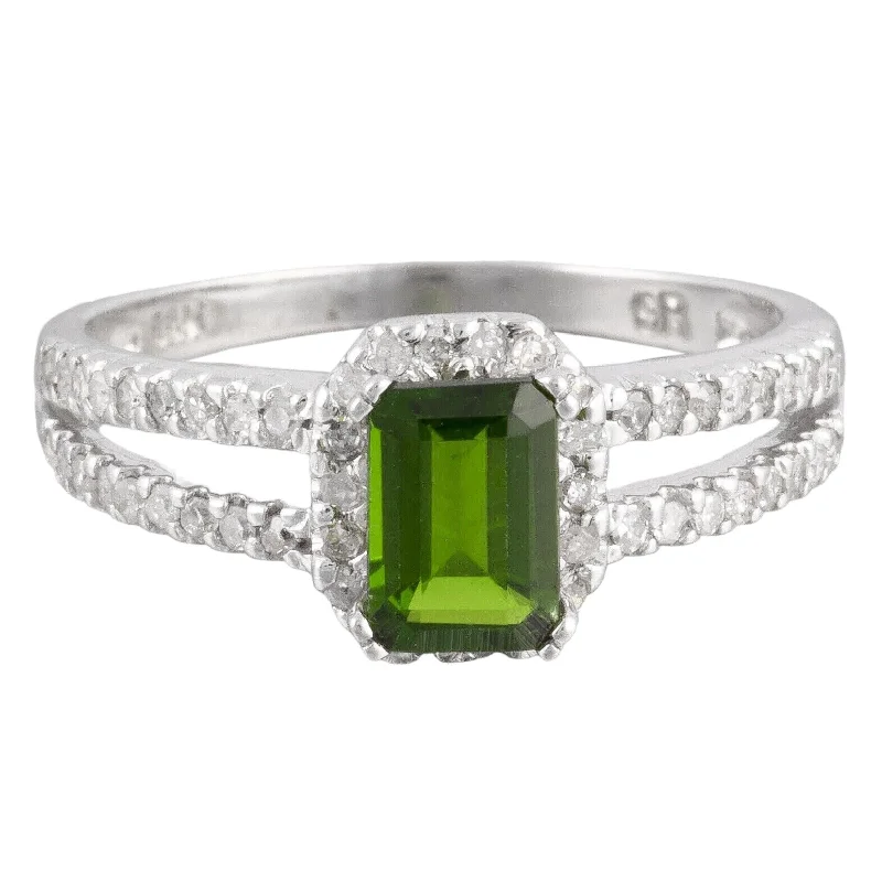 Women’s rings with jade stones for serenity -14k White Gold Tsavorite & Diamond Halo Split Shank Ring 0.50ctw Size 8 VINTAGE