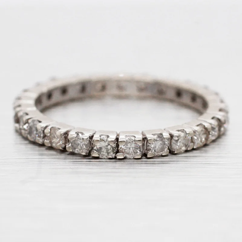 Women’s rings with faceted rose quartz shine -Vintage 0.75ctw Diamond Eternity Band Ring - 14k White Gold | Size 5.5