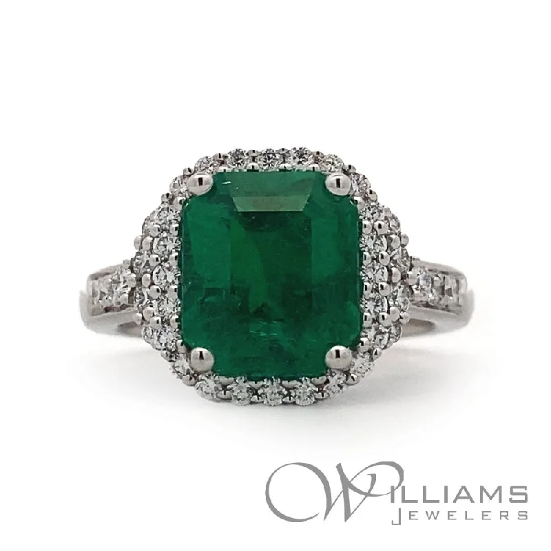 Women’s rings with twisted bands for style -Williams Signature Platinum Emerald Ring