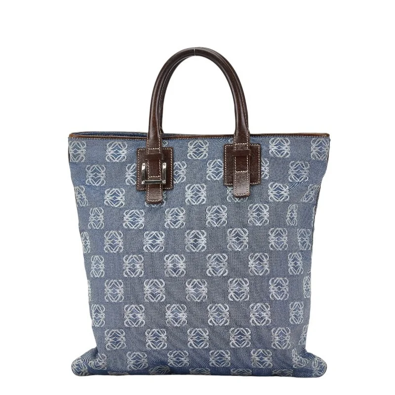 Handle bags with padded handles for comfort -Loewe blue  Canvas Leather Handbag Tote Bag (Pre-Owned)