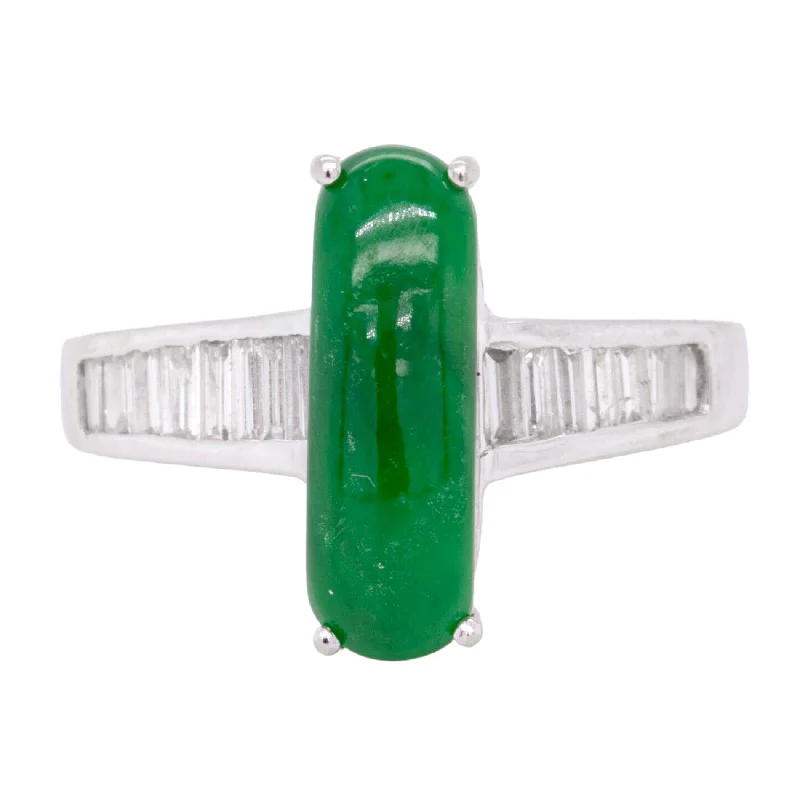 Women’s rings with smoky quartz for depth -18k White Gold Oblong Oval Emerald & Straight Baguette Ring 0.35ctw G VS2 3.3g