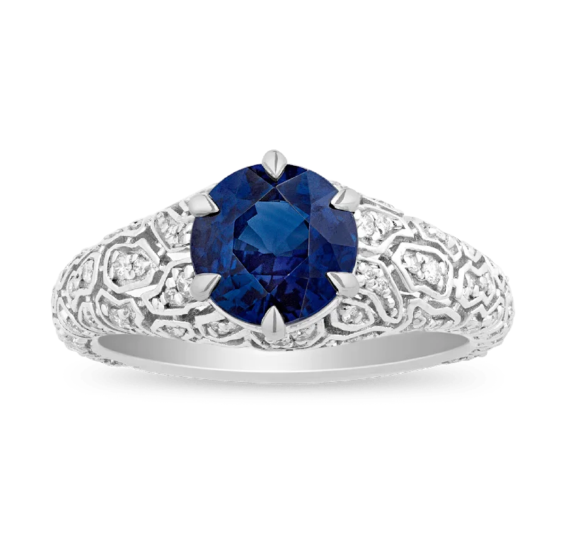 Women’s rings with engraved floral band patterns -Brilliant-Cut Sapphire Ring, 2.21 Carats