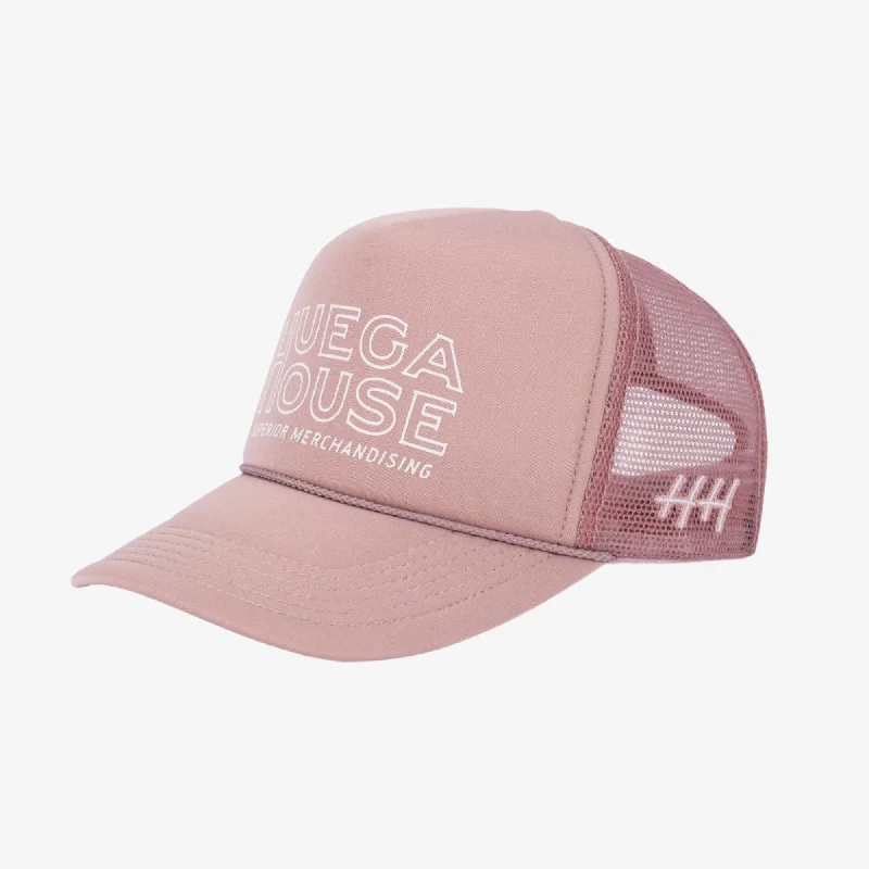 Black baseball cap for sleek all-black looks -Huega House 'Outlined' Mesh Trucker Snapback Hat Mauve