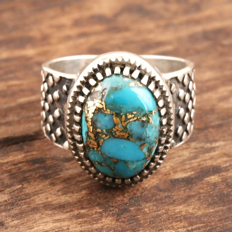 Women’s stretch rings for adjustable comfort fit -Majestic Allure Composite Turquoise and Sterling Silver Men's Ring