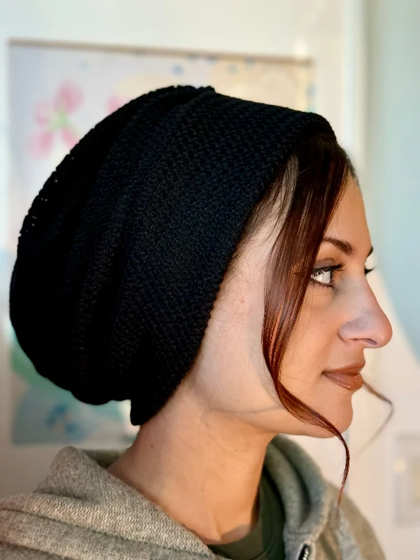 Wool blend cap for cozy fall fashion -Beanie Knit - Black II