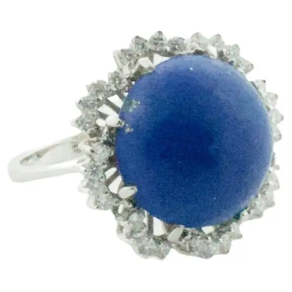 Women’s rings with lotus-inspired sapphire bands -Lapis Lazuli and Diamond Dome Ring in White Gold, circa 1960's