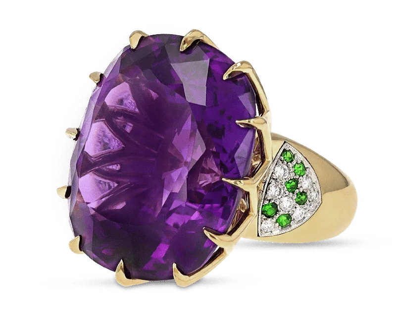 Women’s layered rings with mixed gemstone bands -Amethyst Cocktail Ring, 51.49 Carats