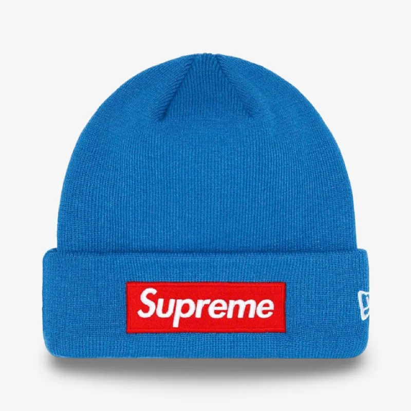 Minimalist cap with small stitched emblem -Supreme x New Era Beanie 'Box Logo' Blue (FW22)