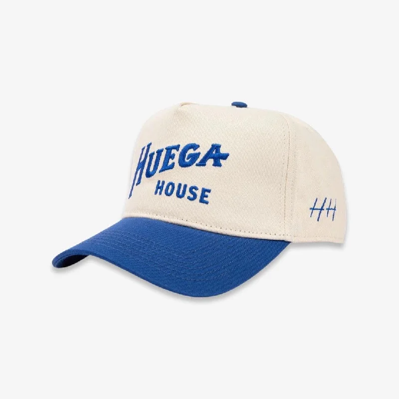 Fitted trucker cap for custom head fit -Huega House 'Rustic Bold' 2-Tone 5-Panel Snapback Hat Royal Blue / Natural