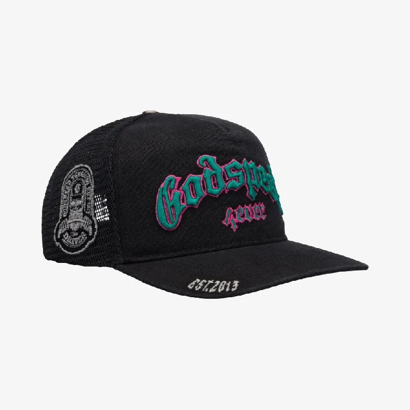 Retro striped cap for vintage sporty vibes -Godspeed 'GS Forever' Trucker Snapback Hat Miami Vice