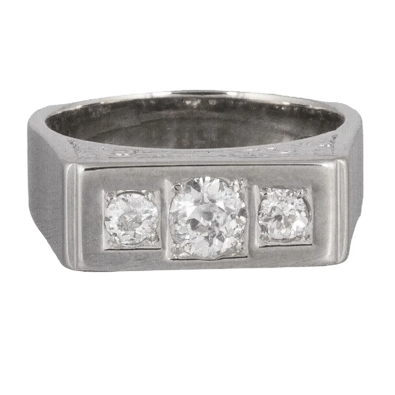 Women’s rings with butterfly motifs for whimsy -Antique Art Deco 14k White Gold Three Stone Engraved Diamond Ring 0.75ctw sz7.25