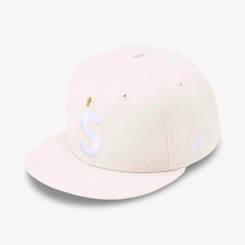 Classic baseball cap for casual everyday wear -Supreme x New Era 'Gold Cross S Logo' Fitted Hat Stone (SS24)