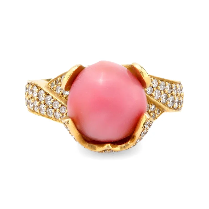 Women’s rings with matte silver for understated -Modern conch pearl diamond 18k yellow gold ring