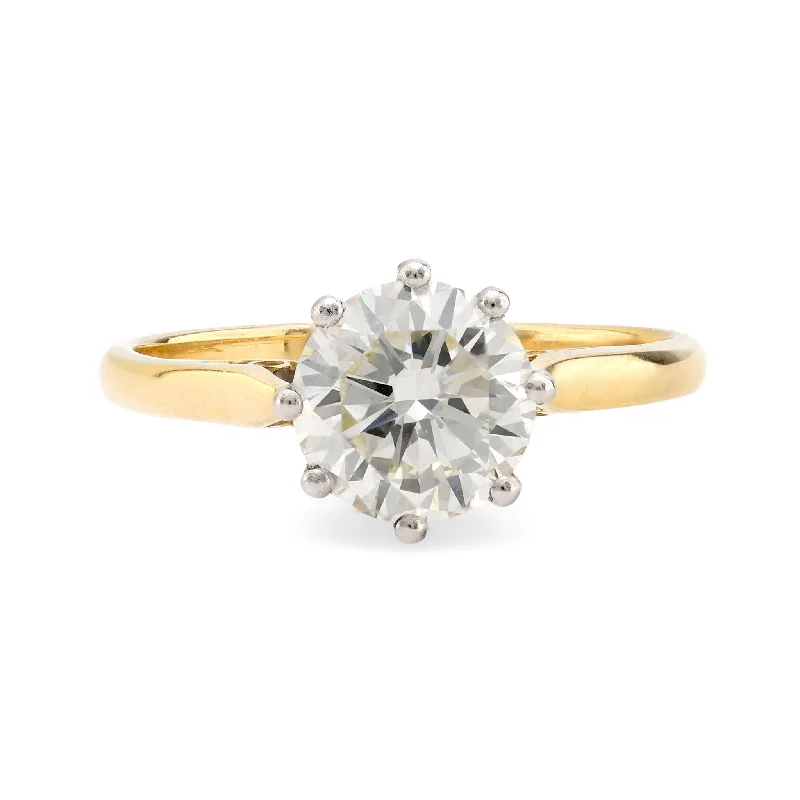 Women’s statement rings with large coral gems -GIA 1.73 carat round brilliant cut diamond 18k yellow gold engagement ring