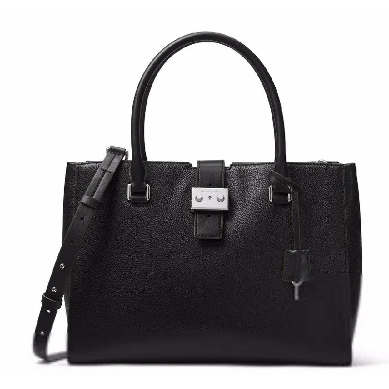 Handle bags with side pockets for organization -Michael Kors Bond Large Satchel Pebbled Leather Black