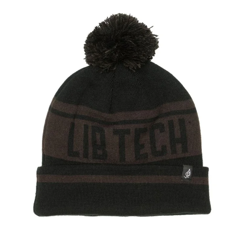 Sports team cap with bold logo front -Lib Tech Pom Beanie - Black