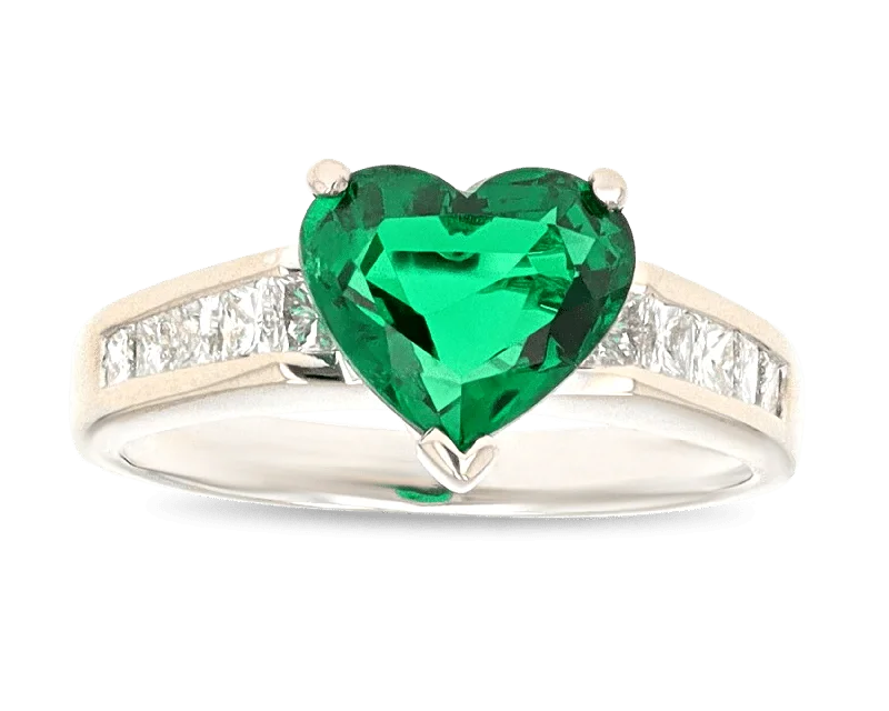 Women’s platinum rings with dazzling black diamonds -Heart-Shaped Emerald Ring, 1.97 Carats