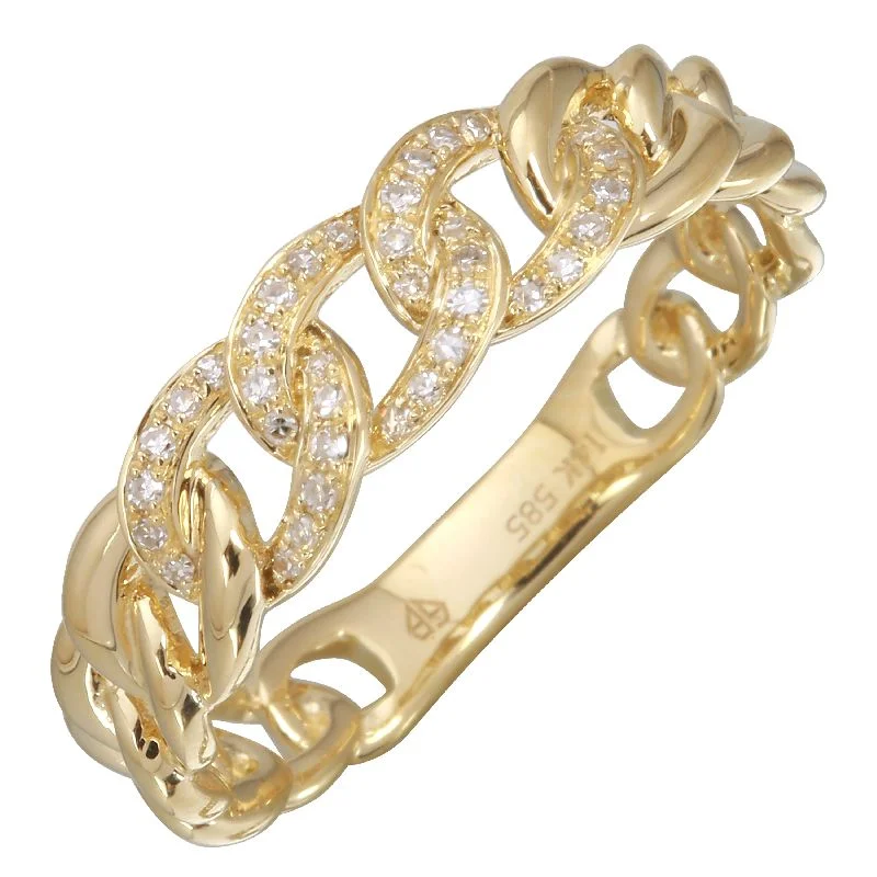 Women’s engagement rings with radiant-cut rubies -Yellow Gold Diamond Cuban Link Ring