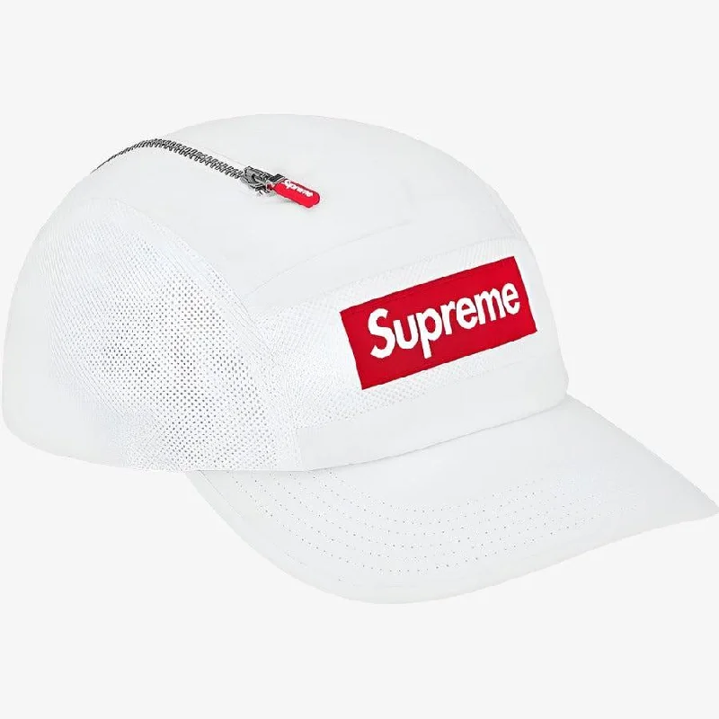 Retro cap with 80s-inspired color blocks -Supreme 'Box Logo' Zip Mesh Camp Cap White (FW20)