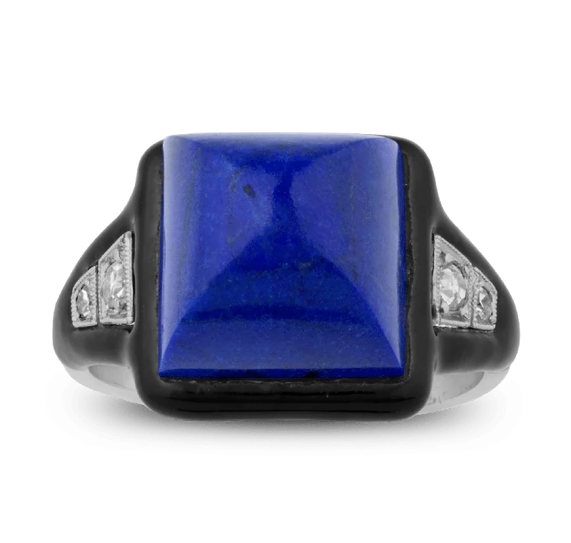 Women’s rings with etched wave band designs -Cartier Art Deco Lapis Lazuli Ring