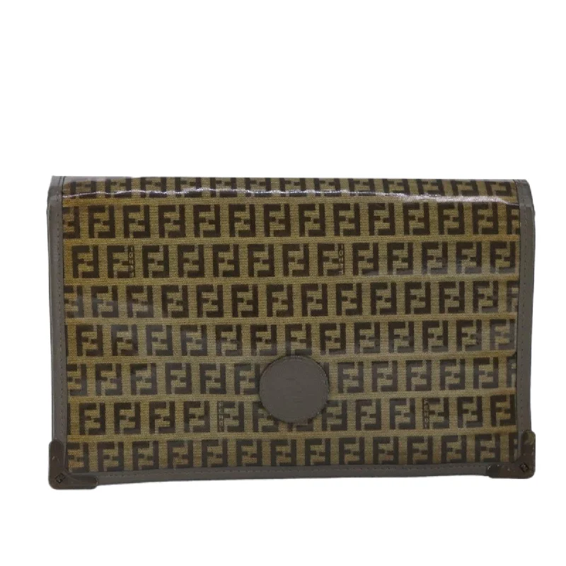 Handle bags with zipper tops for security -Fendi Zucchino  Canvas Clutch Bag (Pre-Owned)