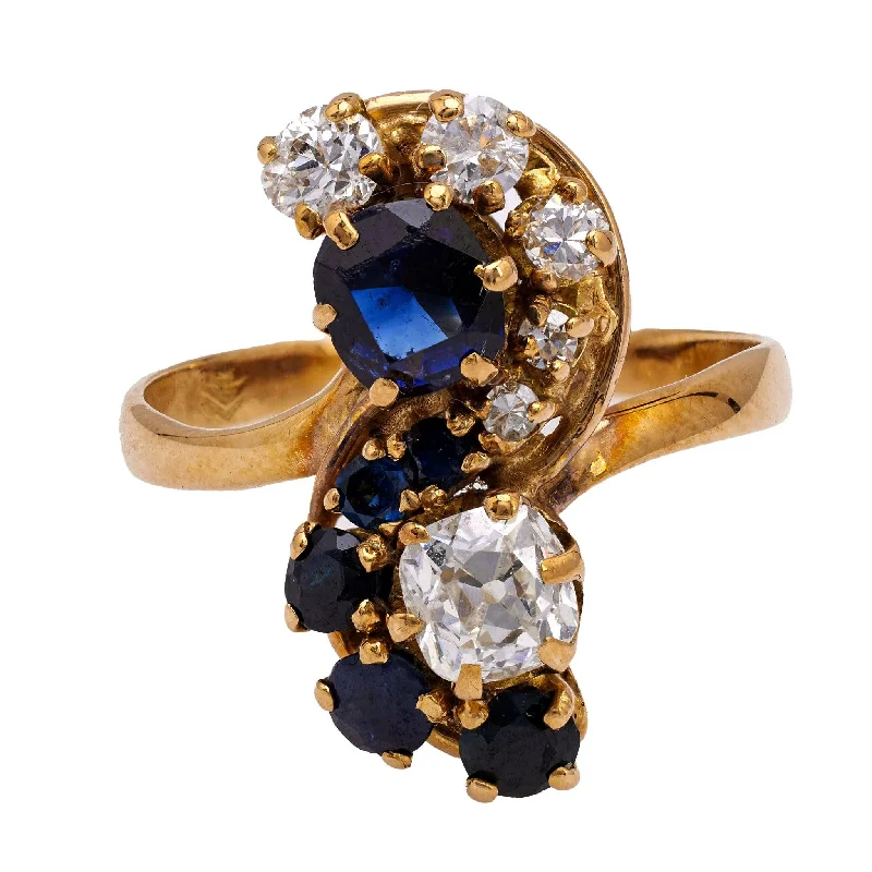 Women’s rings with brushed gold for subtlety -Belle Époque French Diamond and Sapphire 18k Yellow Gold Toi et Moi Ring