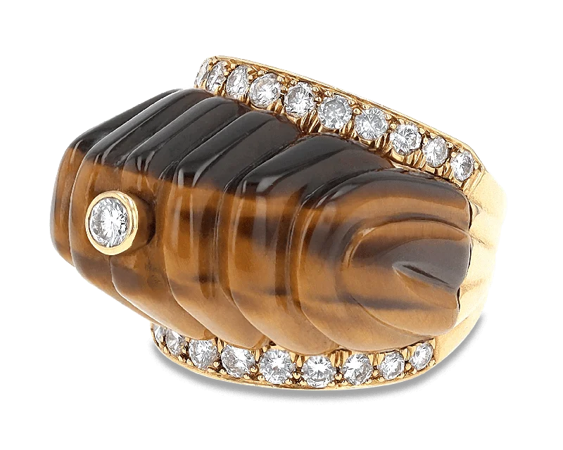 Women’s rings with brushed gold for subtlety -David Webb Tiger's Eye and Diamond Ring