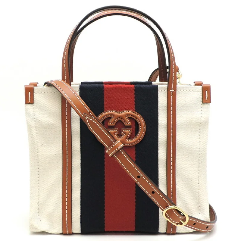 Vegan leather handle bags for eco-friendly chic -Gucci  Canvas Leather Tote Bag (Pre-Owned)