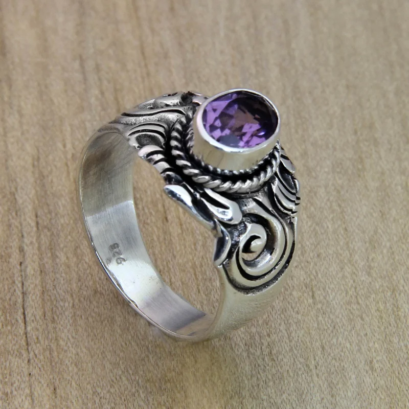 Women’s rings with vibrant aventurine for luck -Majesty Amethyst Sterling Silver Men's Ring