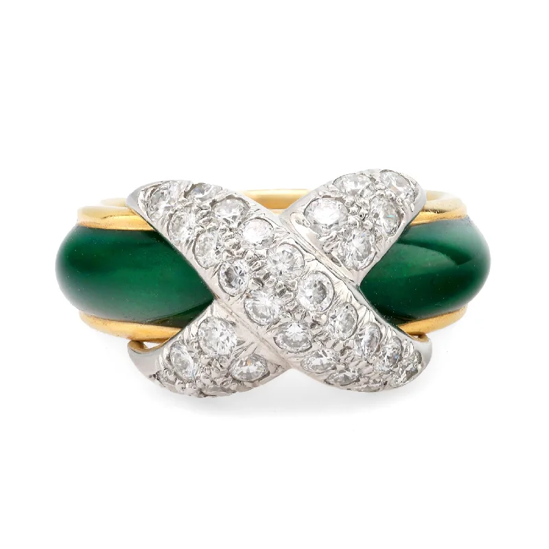 Women’s rings with polished peacock ore glow -Tiffany & Co. Schlumberger diamond 18k yellow gold enamel X ring