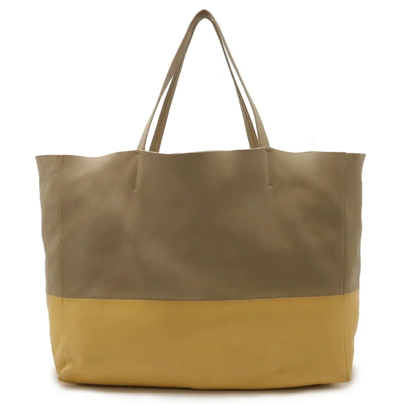 Handle bags with bright accents for pop -Celine Cabas  Sand yellow Leather Shoulder Bag Tote Bag (Pre-Owned)