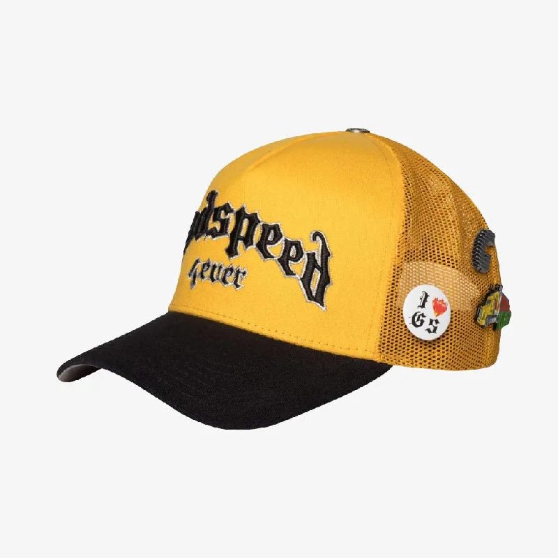 Graphic dad cap for quirky personality shine -Godspeed 'GS Forever' Trucker Snapback Hat Yellow / Black